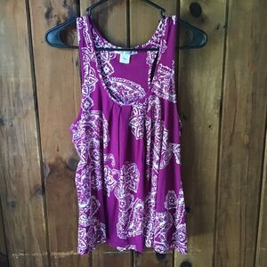 Linea Donatella Top Size L Purple Paisley Racer Back Lace Accent Cottage Coastal